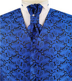 Blue Smaller Paisley Classical Groomsman Waistcoat+Cravat+Hanky