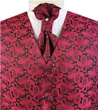 Burgundy Smaller Paisley Classical Groomsman Waistcoat+Cravat+Hanky