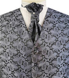 Grey Smaller Paisley Classical Groomsman Waistcoat+Cravat+Hanky