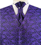 Purple Smaller Paisley Classical Groomsman Waistcoat+Cravat+Hanky