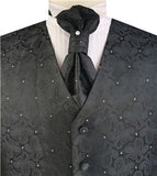 Black Smaller Paisley Classical Groomsman Waistcoat+Cravat+Hanky