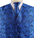 Blue Paisley Classical Tuxedo V-neck Waistcoat+Necktie+Hanky