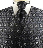 Grey Lurex Yarn Paisley Wedding Microfiber Waistcoat+Cravat+Hanky