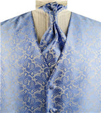 Blue Smaller Paisley Tuxedo Tailored  Waistcoat+Cravat+Hanky