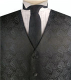 Black Paisley Classical Tuxedo V-neck Waistcoat+Necktie+Hanky