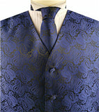 Navy Paisley Classical Tuxedo V-neck Waistcoat+Necktie+Hanky