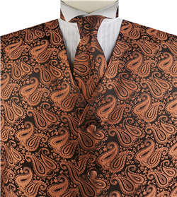 Rust Red Paisley Classical Tuxedo V-neck Waistcoat+Necktie+Hanky