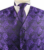 Purple Paisley Classical Tuxedo V-neck Waistcoat+Necktie+Hanky