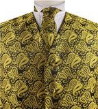 Yellow Paisley Classical Tuxedo V-neck Waistcoat+Necktie+Hanky