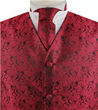 Red Paisley Classical Tuxedo Waistcoat+Necktie+Hanky