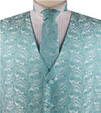 Aqua Paisley Classical Tuxedo Waistcoat+Necktie+Hanky