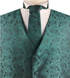 Hunter Green Paisley Classical Wedding Waistcoat+Necktie+Hanky