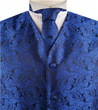 Blue Paisley Classical Tuxedo Waistcoat+Necktie+Hanky