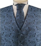 Blue&Black Paisley Classical Tuxedo Waistcoat+Necktie+Hanky