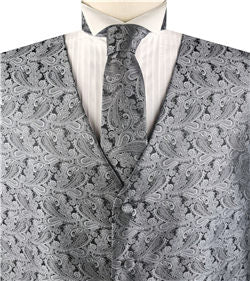 Grey Paisley Classical Tuxedo Waistcoat+Necktie+Hanky