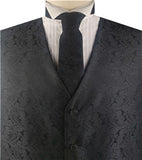 Black Paisley Classical Tuxedo Waistcoat+Necktie+Hanky