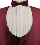 Burgundy Low Neck Classical Evening Party Wear Waistcoat+Bowtie+Hanky