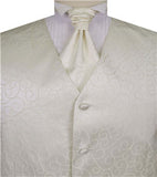 Ivory Scroll Swirl Men's Regular Polyester Waistcoat+Cravat+Hany