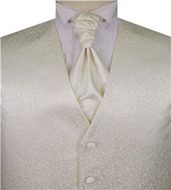 Ivory Scroll Swirl Men's Regular Microfiber Waistcoat+Cravat+Hany