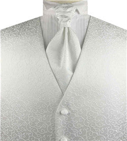 White Scroll Swirl Men's Regular Microfiber Waistcoat+Cravat+Hany