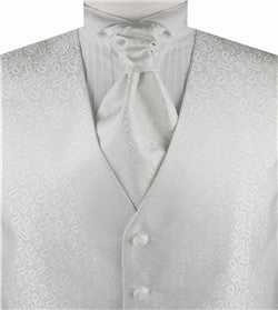 White Smaller Paisley Tuxedo Tailored  Waistcoat+Cravat(Bowtie)+Hanky