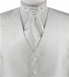 White Smaller Paisley Tuxedo Tailored  Waistcoat+Cravat(Bowtie)+Hanky