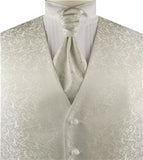 Ivory Leaf Classical Microfiber Waistcoat+Cravat+Hanky