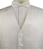 White Leaf  Classical Microfiber Waistcoat+Cravat(Bowtie)+Hanky