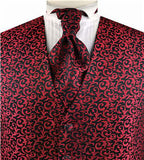 Burgundy Swirl Classical Silk Luxury Waistcoat+Cravat+Hanky