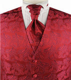 Red Paisley Classical Silk Luxury Waistcoat+Cravat+Hanky