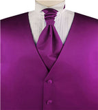 Solid Magenta Plain Fabric Classical Tuxedo Waistcoat+Cravat+Hanky