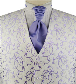 White&Purple Lurexy Classical Tuxedo Waistcoat+Cravat Set