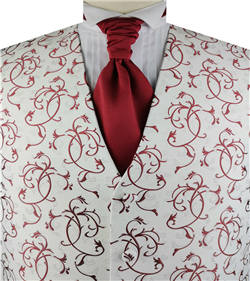 Burgundy&White Lurexy Classical Tuxedo Waistcoat+Cravat Set