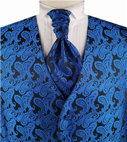 Blue Middle Paisley Classical Tuxedo Poly Waistcoat+Cravat+Hanky