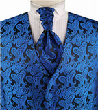 Blue Middle Paisley Classical Tuxedo Poly Waistcoat+Cravat+Hanky