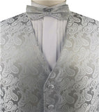 Silver Paisley Wedding/Tuxedo Waistcoat+Bowtie+Hanky