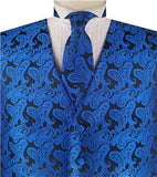 Blue Paisley Classical Tuxedo Wedding Waistcoat+Necktie+Hanky