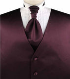 Solid Maroon Plain Fabric Classical Tuxedo Waistcoat+Cravat+Hanky