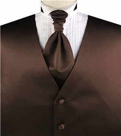 Solid Saddle Brown Plain Fabric Classical Dress/Bridal Waistcoat+Cravat+Hanky