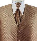 Brown Dot  Lurex Yarn  Classical Wedding Tuxedo Waistcoat+Cravat+Hanky