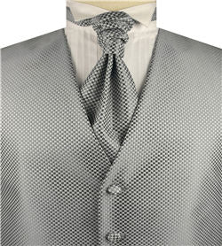 Dark Grey Dot  Lurex Yarn  Classical Wedding Tuxedo Waistcoat+Cravat+Hanky