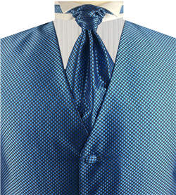 Light Navy Dot  Lurex Yarn  Classical Wedding Tuxedo Waistcoat+Cravat+Hanky