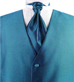 Turquoise Dot  Lurex Yarn  Classical Wedding Tuxedo Waistcoat+Cravat+Hanky