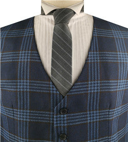 Navy Chequer Linen&Poly Fashion&Classical Formal Wear Waistcoat Only
