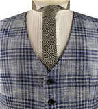 Blue Chequer Linen Fashion&Classical Formal Wear Waistcoat Only