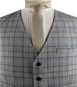 Light Blue Chequer Linen&Poly Fashion&Classical Formal Wear Waistcoat Only