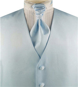 Solid Sky Blue Plain Fabric Classical Tuxedo Waistcoat+Cravat+Hanky