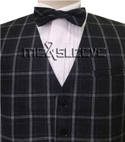 Black&White Men's Formal Viscose Grid  Fashion Suit/Business/Wedding Waistcoat with  Bowtie
