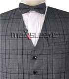 Black Grey Men's Formal Viscose Grid Suit/Wedding Groom's Waistcoat with Bowtie