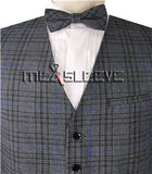 Grey Blue  Men's Formal Viscose Grid  Fashion Suit/Business/Wedding Waistcoat with  Bowtie